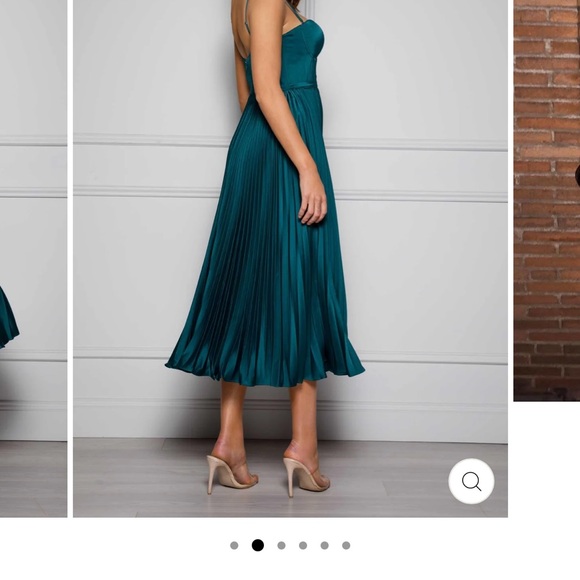 Blue Pleated Midi Dress Sweetheart Neckline - Picture 2 of 5